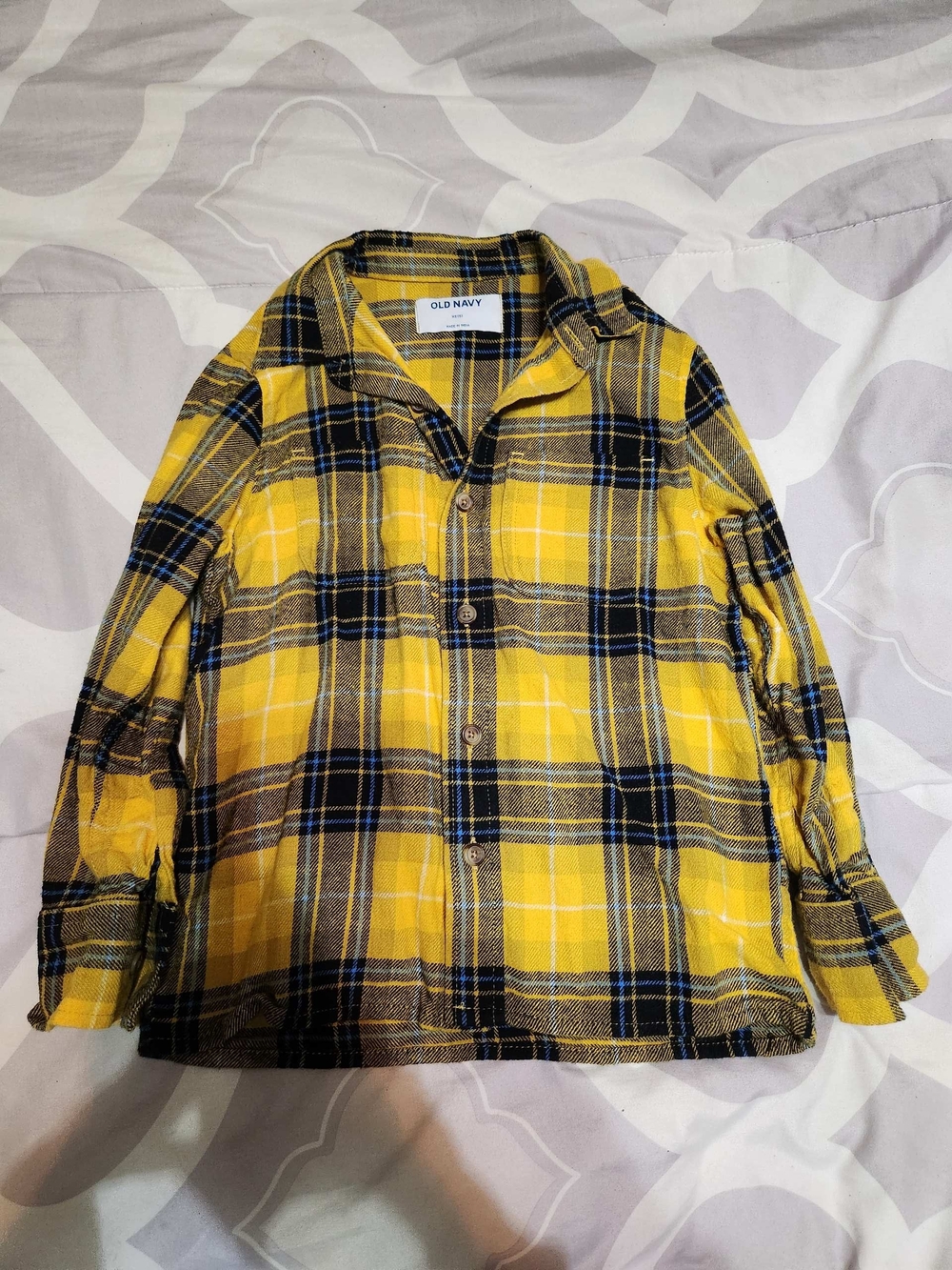 Old Navy Yellow Plaid Shirt with Navy Accents